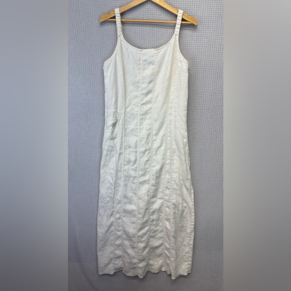 J. Jill Dresses & Skirts - J Jill Cream 100% Linen 12 Sleeveless Shift Dress Minimalist Relax Travel Pocket